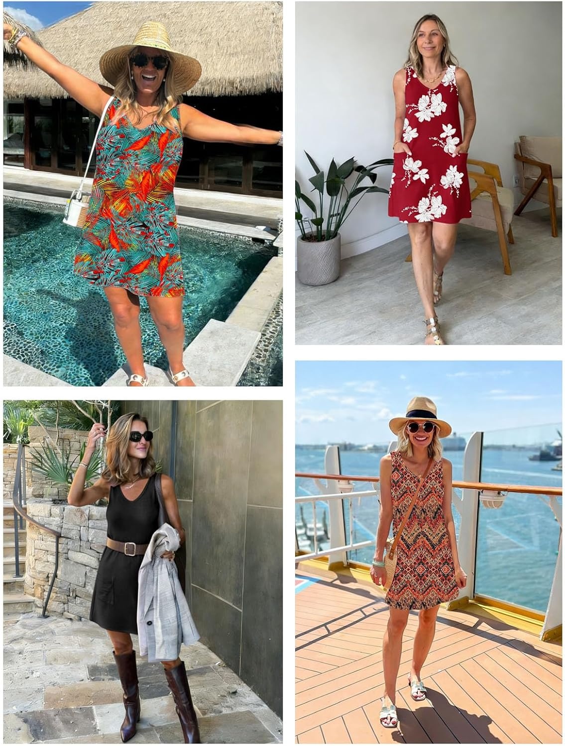 image:imageATHMILE Dresses for Women Casual Summer Boho Dress Short Sleeve Fashion Beach Vacation Clothes V Neck Date OutfitsMaple Leaves