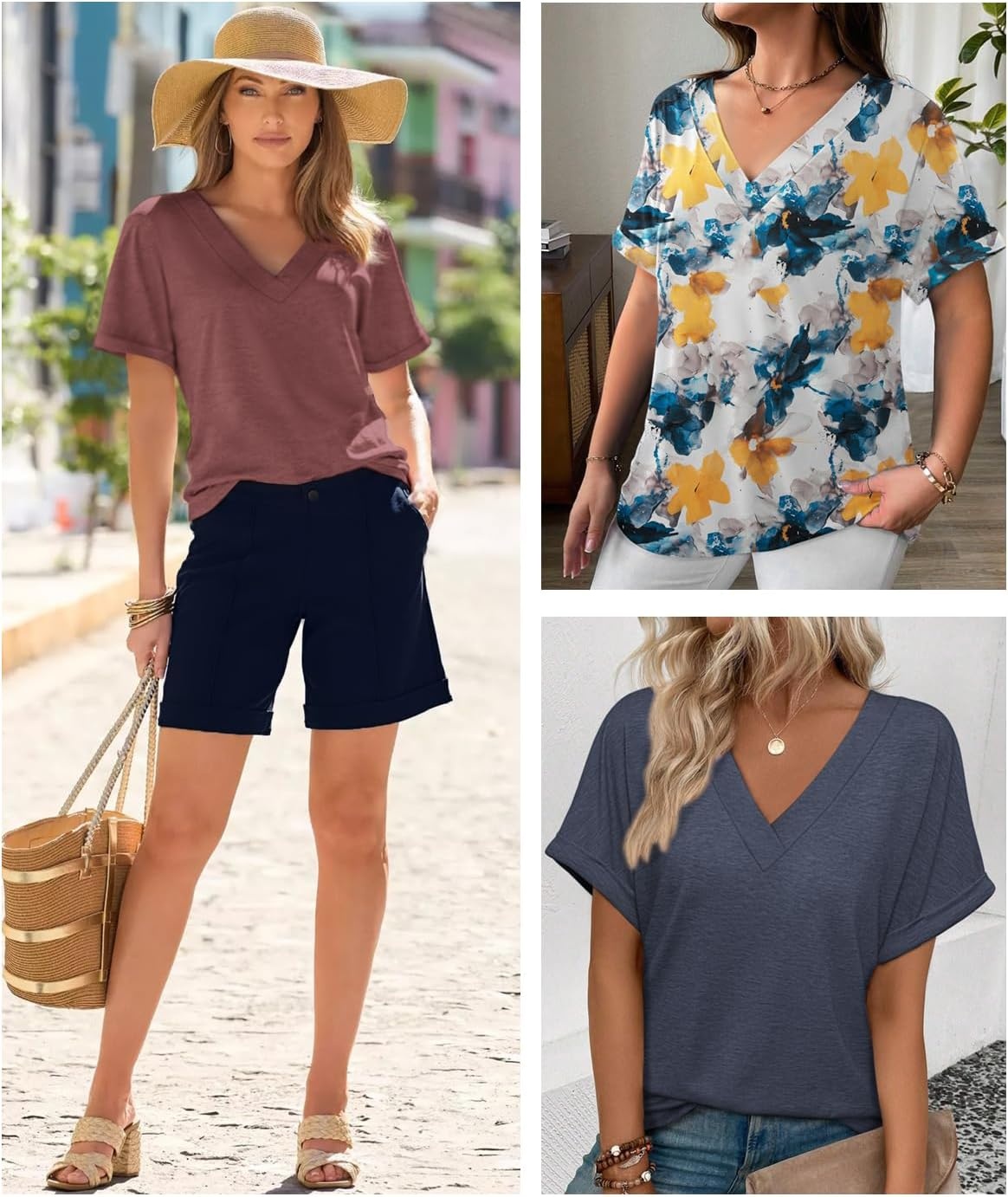 image:imageATHMILE V Neck T Shirts for Women Summer Tops Soft Casual Short Sleeve Cute Basic Trendy Outfits 2025Black