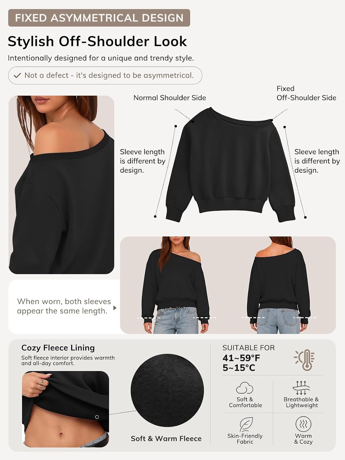 image:imageATHMILE Womens Off the Shoulder Fleece Sweatshirt Crop Top Long Sleeve Pullover Comfy Sexy Y2K Casual Fall Outfits 2026Black