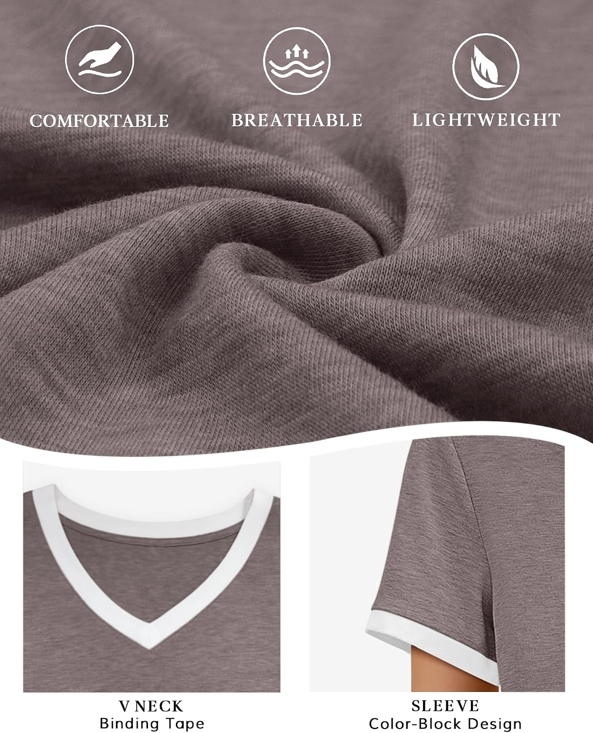 image:imageATHMILE Womens Short Sleeve TShirts Spring Summer Tops Casual Soft Tunic V Neck Basic Workout Clothes Fashion Outfits 2026 Gray Purple
