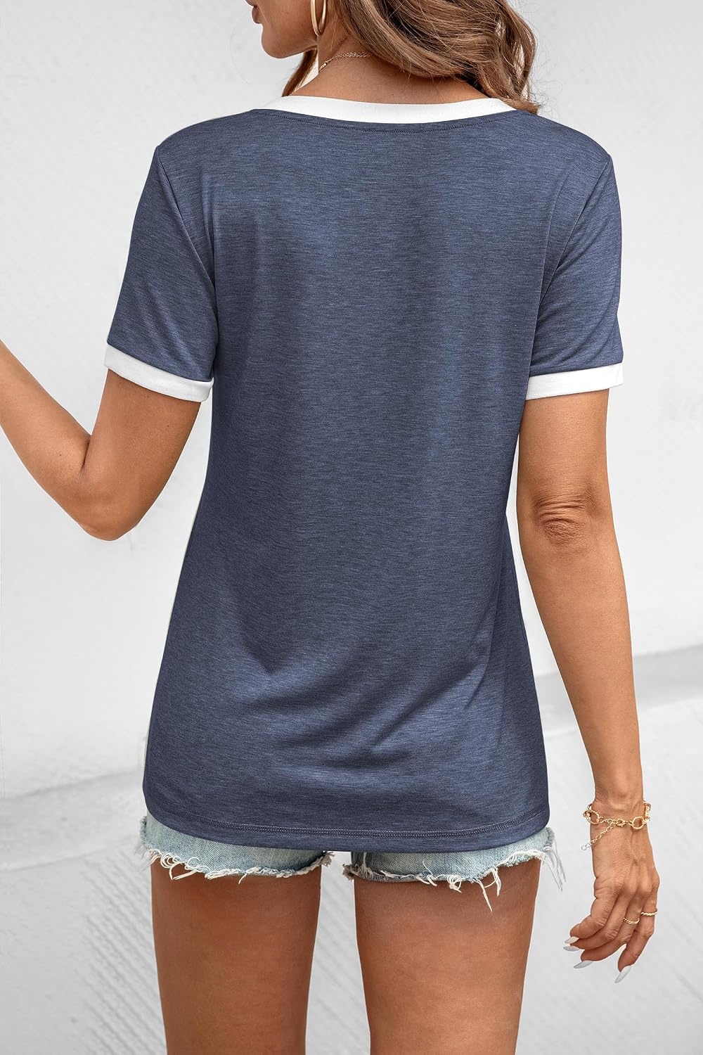 image:imageATHMILE Womens Short Sleeve TShirts Spring Summer Tops Casual Soft Tunic V Neck Basic Workout Clothes Fashion Outfits 2026 Navy