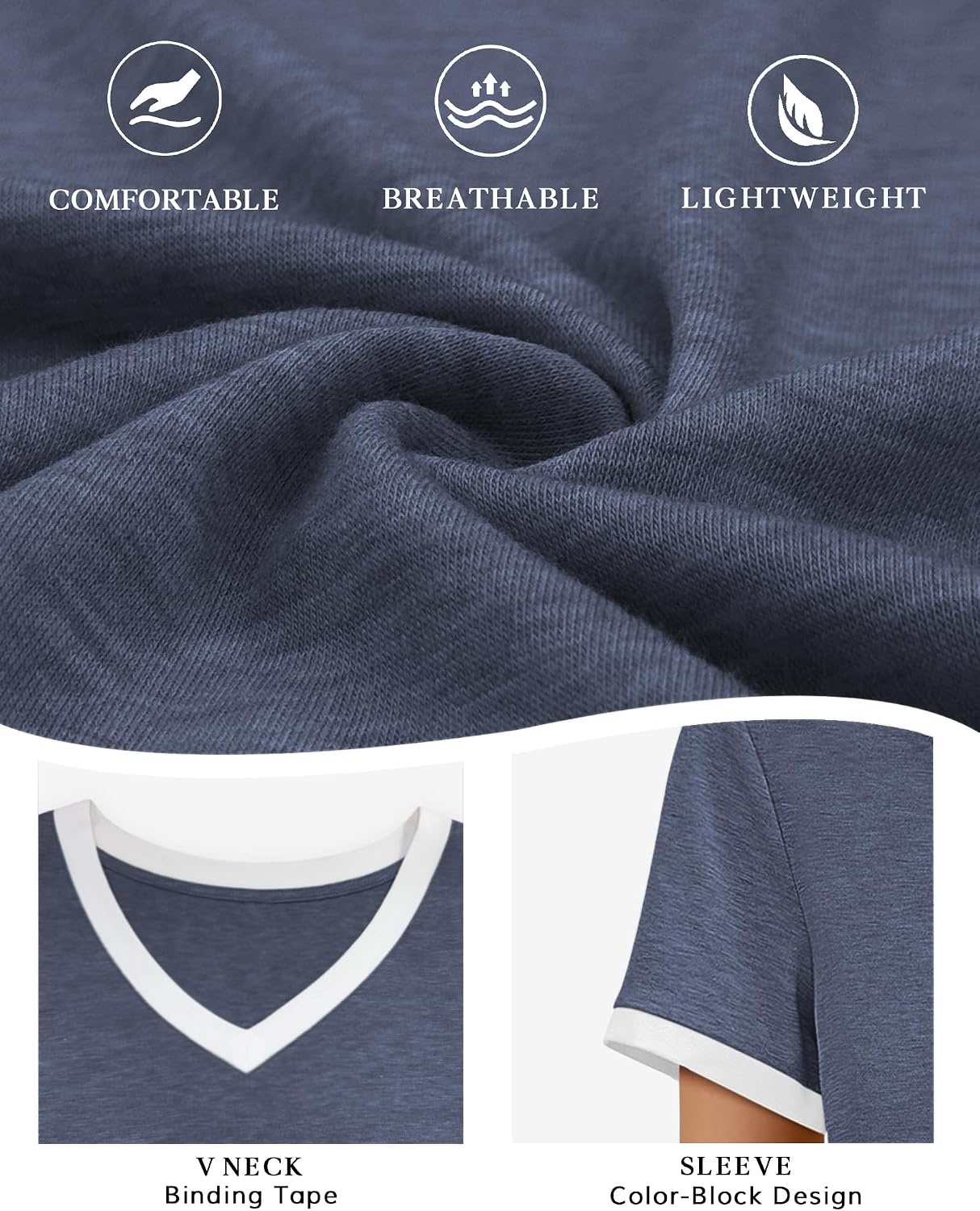image:imageATHMILE Womens Short Sleeve TShirts Spring Summer Tops Casual Soft Tunic V Neck Basic Workout Clothes Fashion Outfits 2026 Navy