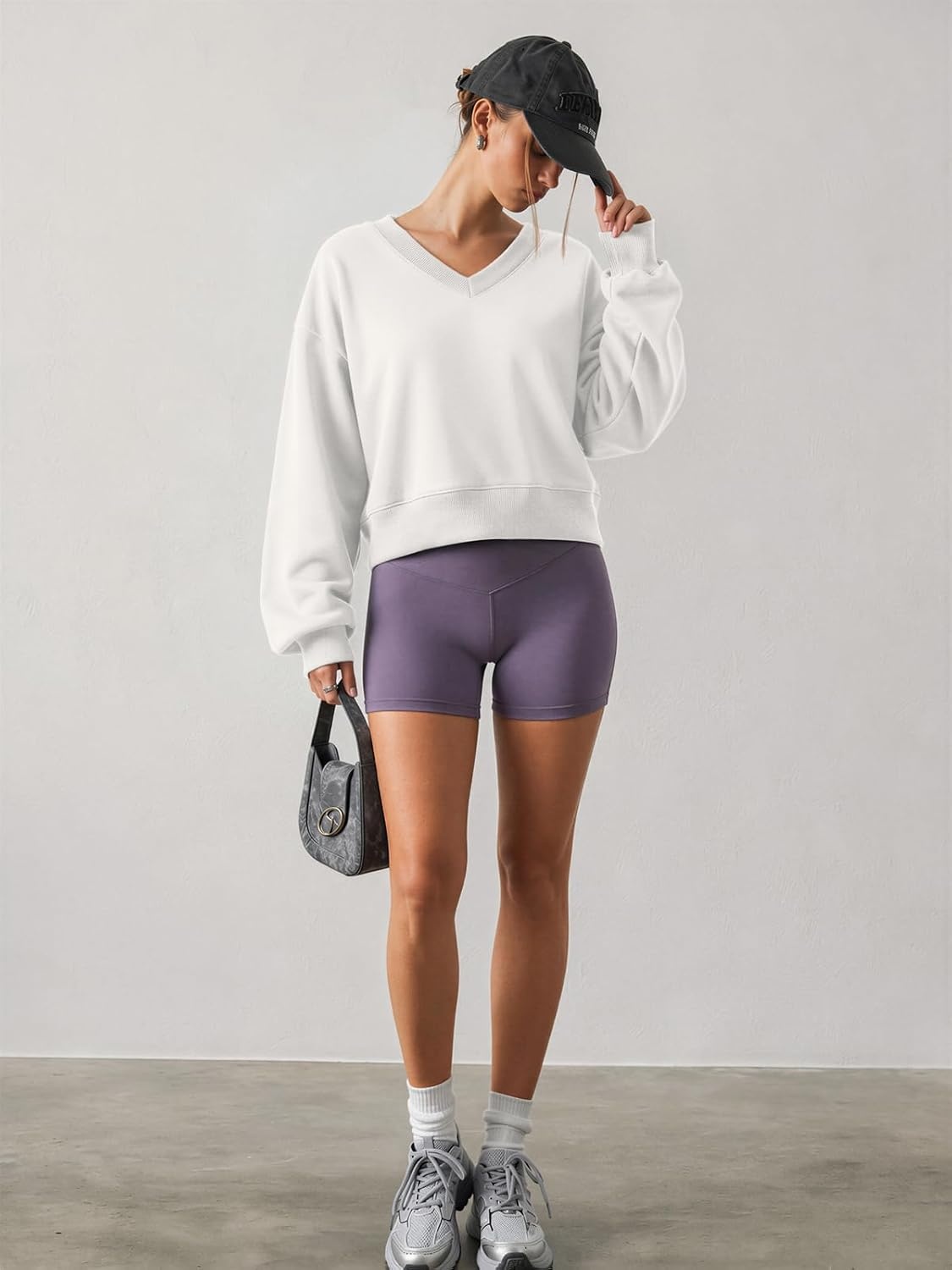 image:imageATHMILE Womens V Neck Sweatshirt Open Back Crop Top Long Sleeve Fashion Sexy Y2K Casual Fall Clothes 2026White