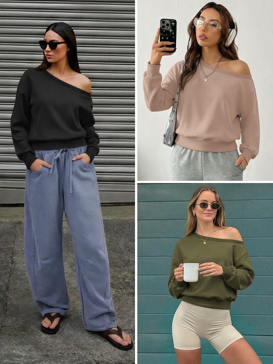 image:imageATHMILE Womens White Off the Shoulder Sweatshirt Crop Top Long Sleeve Pullover Comfy Sexy Y2K Casual Fall Outfits 2026