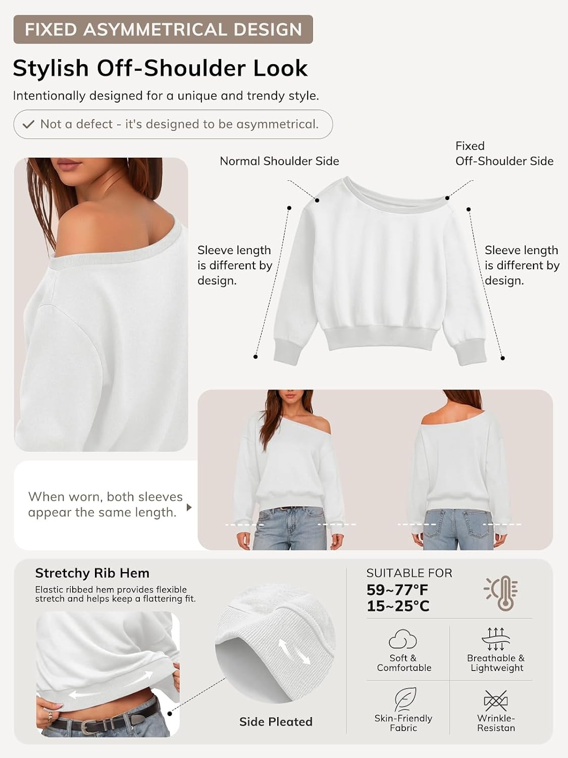 image:imageATHMILE Womens White Off the Shoulder Sweatshirt Crop Top Long Sleeve Pullover Comfy Sexy Y2K Casual Fall Outfits 2026