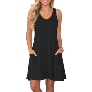 ATHMILE Dresses for Women Casual Summer Boho Dress Short Sleeve Fashion Beach Vacation Clothes V Neck Date Outfits(Black-1)