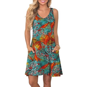 ATHMILE Dresses for Women Casual Summer Boho Dress Short Sleeve Fashion Beach Vacation Clothes V Neck Date Outfits(Maple Leaves)