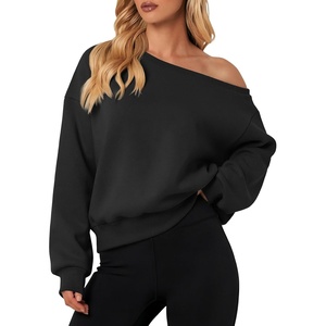 ATHMILE Womens Off the Shoulder Fleece Sweatshirt Crop Top Long Sleeve Pullover Comfy Sexy Y2K Casual Fall Outfits 2026(Black)