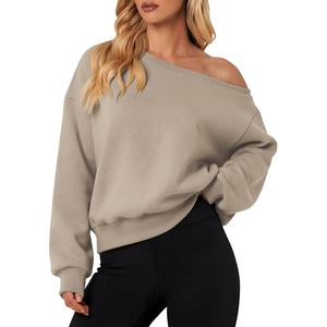 ATHMILE Womens Off the Shoulder Fleece Sweatshirt Crop Top Long Sleeve Pullover Comfy Sexy Y2K Casual Fall Outfits 2026(Coffee Grey)