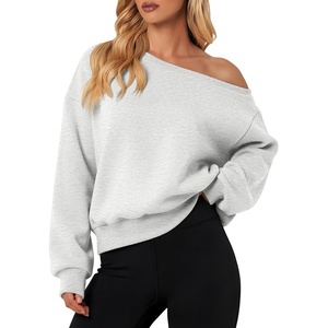ATHMILE Womens Off the Shoulder Fleece Sweatshirt Crop Top Long Sleeve Pullover Comfy Sexy Y2K Casual Fall Outfits 2026(Gray)