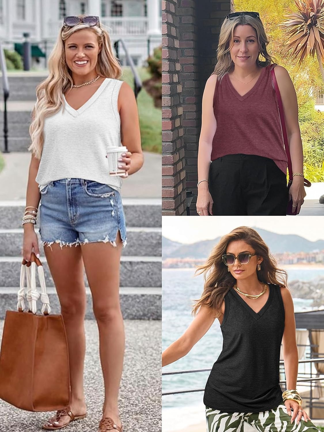 image:imageATHMILE Women Summer V Neck Tank Top Sleeveless Spring Tee Beach Vacation TopsBlue Green