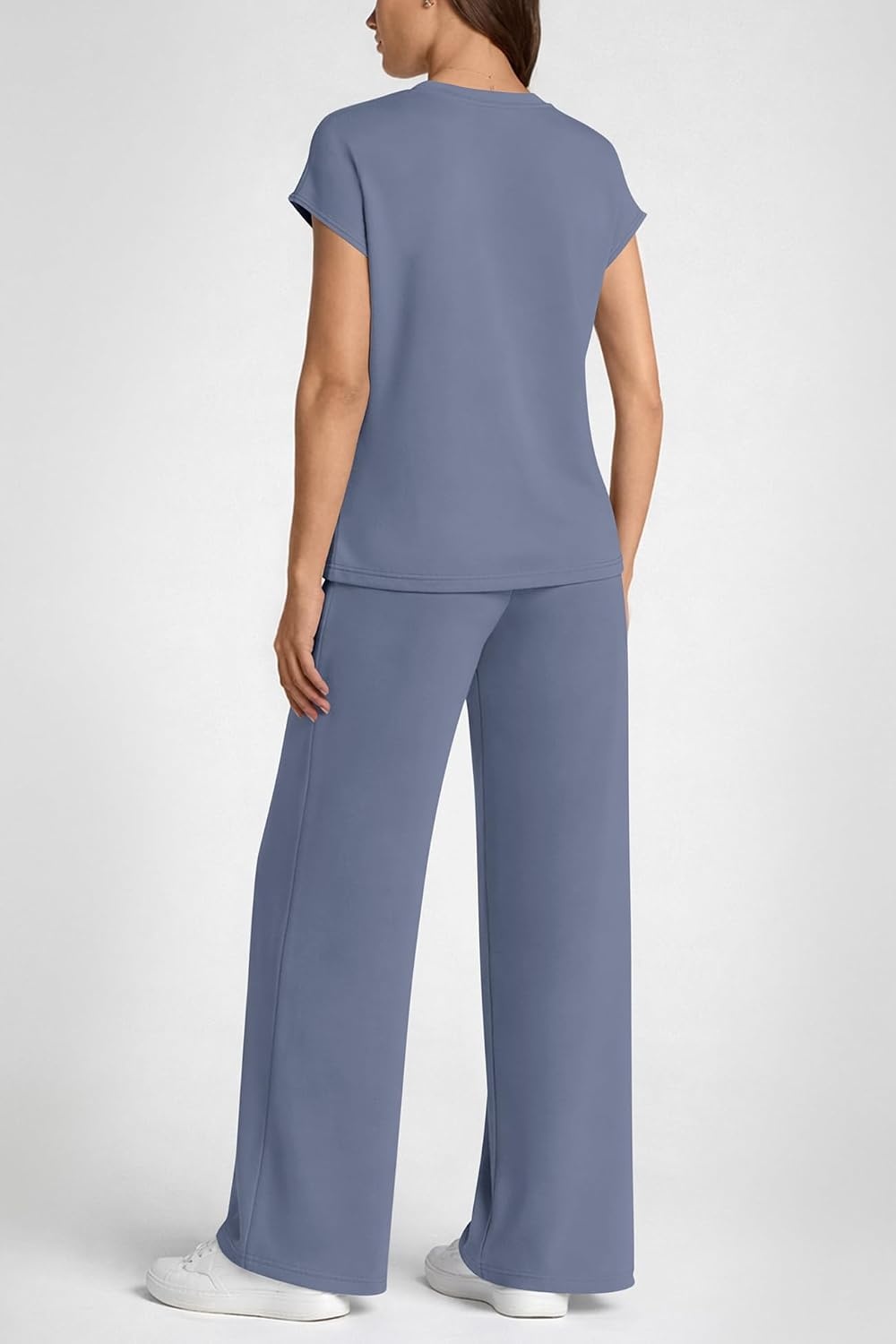 image:imageATHMILE Womens 2 Piece Lounge Set Fashion Travel Outfits Summer Beach Vacation Tracksuit Comfy Wide Leg Airport LoungewearZblue
