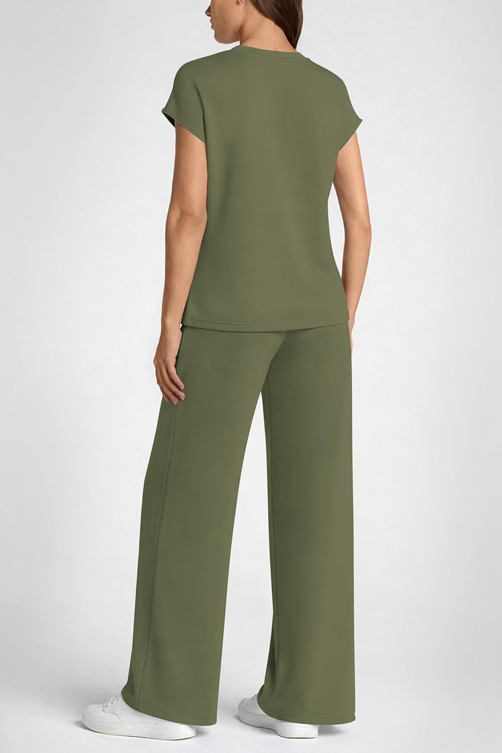 image:imageATHMILE Womens 2 Piece Lounge Set Fashion Travel Outfits Summer Beach Vacation Tracksuit Comfy Wide Leg Airport LoungewearZgreen