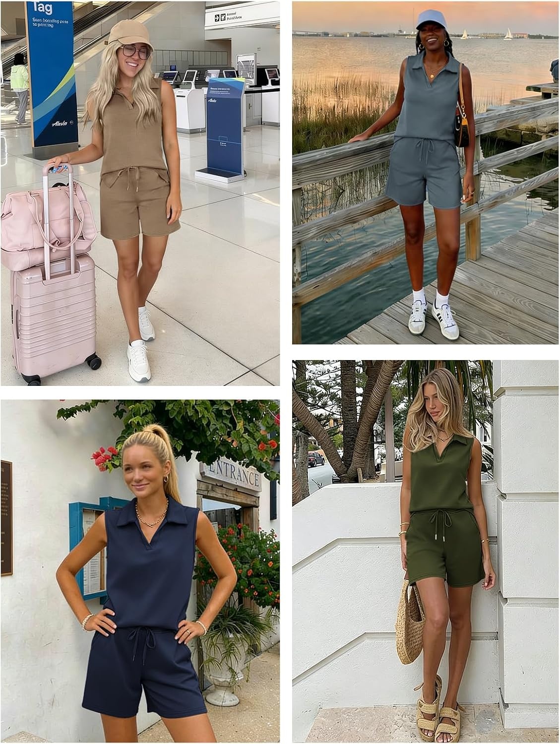 image:imageATHMILE Womens Two Piece Short Sets Summer V Neck Travel Outfits Sweatsuits Sleeveless Lounge Sets TracksuitNavy