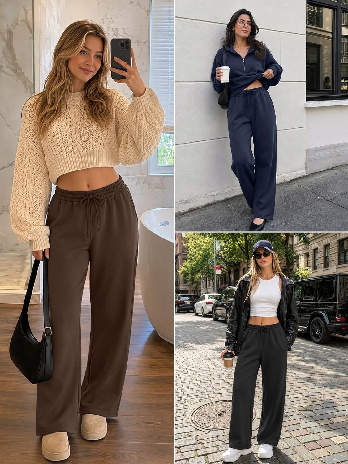 image:imageATHMILE Cotton Fleece Lined Sweatpants Women Straight Leg Casual Lounge Pants with Pockets Winter Warm Fall Clothes 2026Grey