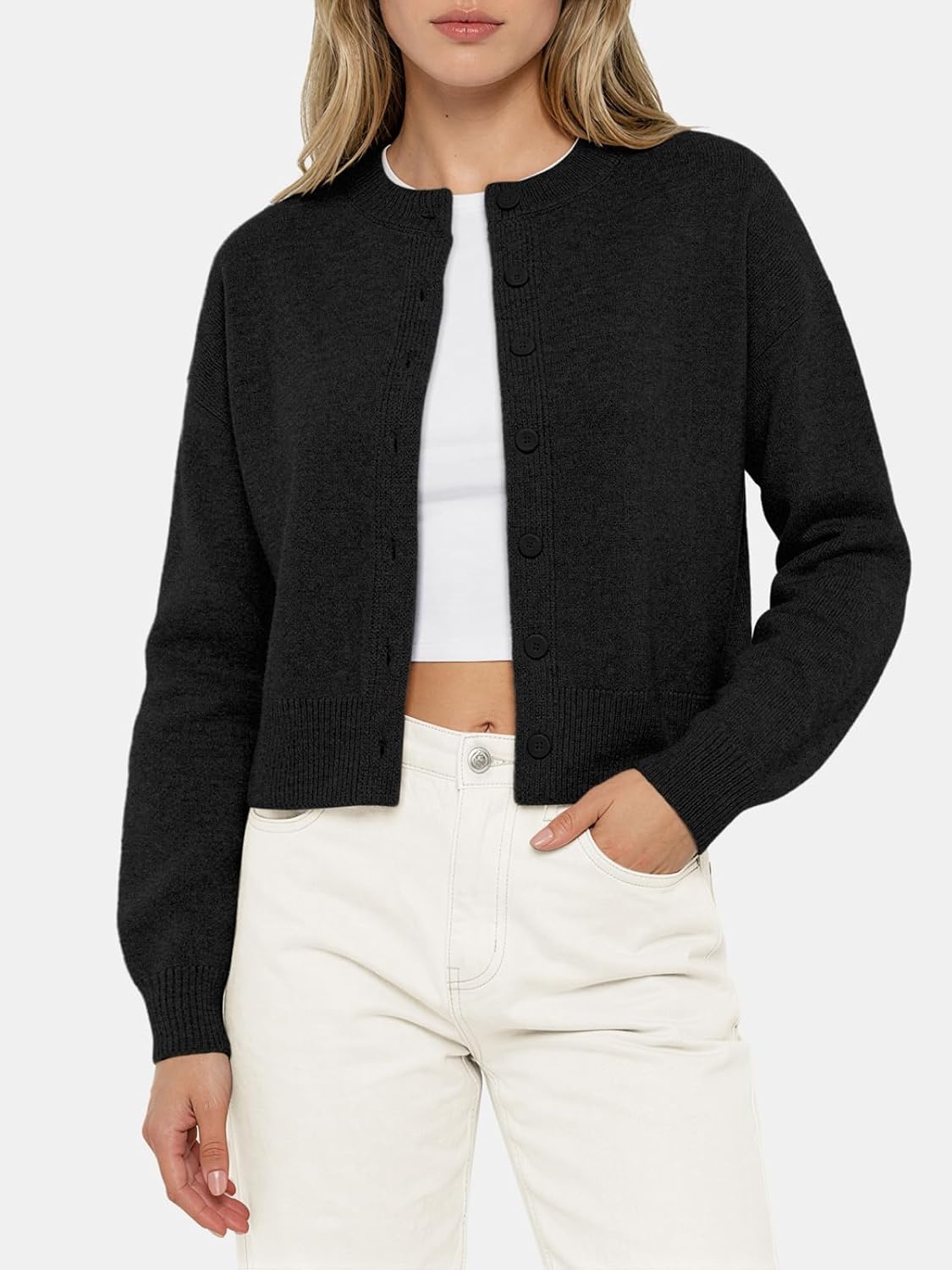 image:imageATHMILE Cropped Cardigan Sweaters for Women Lightweight Crop Knit Y2k Fall Spring Outfits Fashion Clothes 2026Black