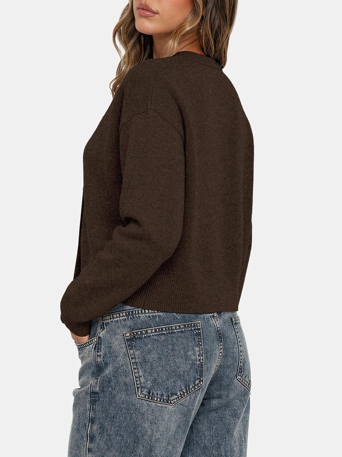 image:imageATHMILE Cropped Cardigan Sweaters for Women Lightweight Crop Knit Y2k Fall Spring Outfits Fashion Clothes 2026Brown