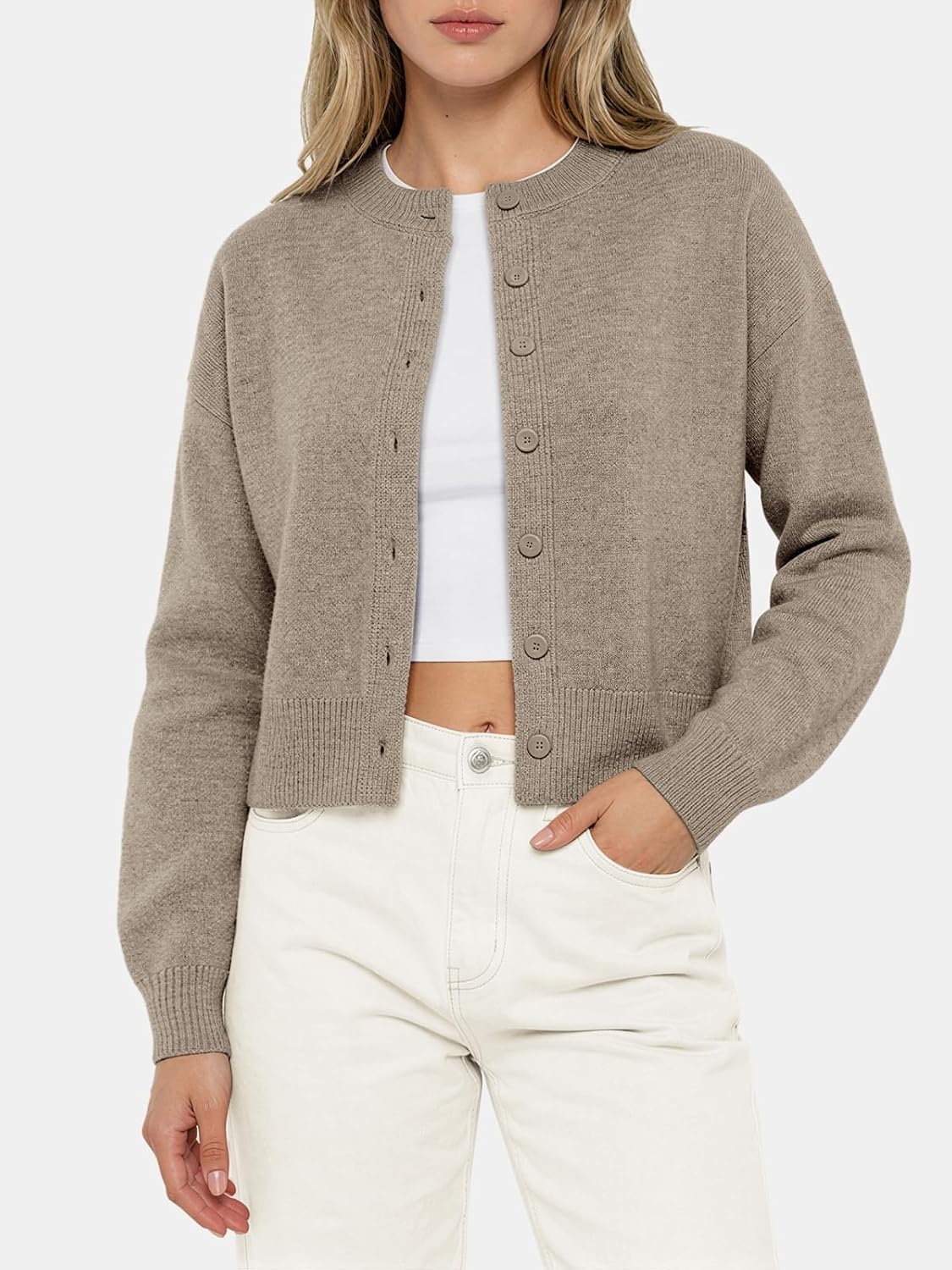 image:imageATHMILE Cropped Cardigan Sweaters for Women Lightweight Crop Knit Y2k Fall Spring Outfits Fashion Clothes 2026Camel