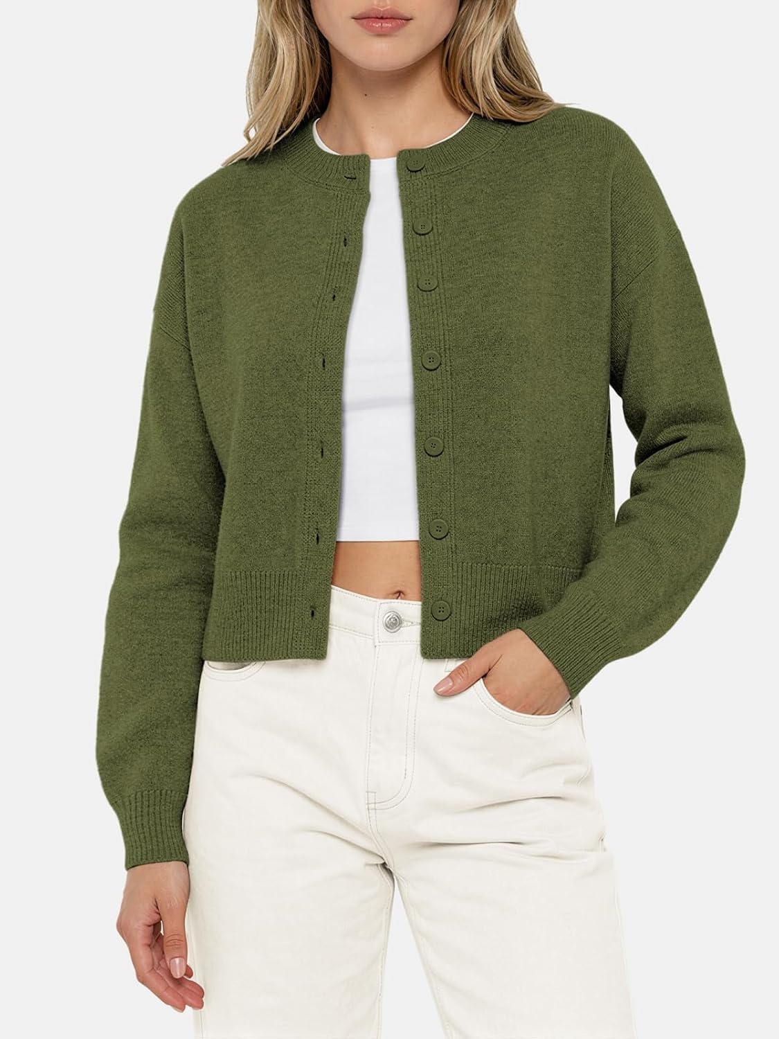 image:imageATHMILE Cropped Cardigan Sweaters for Women Lightweight Crop Knit Y2k Fall Spring Outfits Fashion Clothes 2026Green