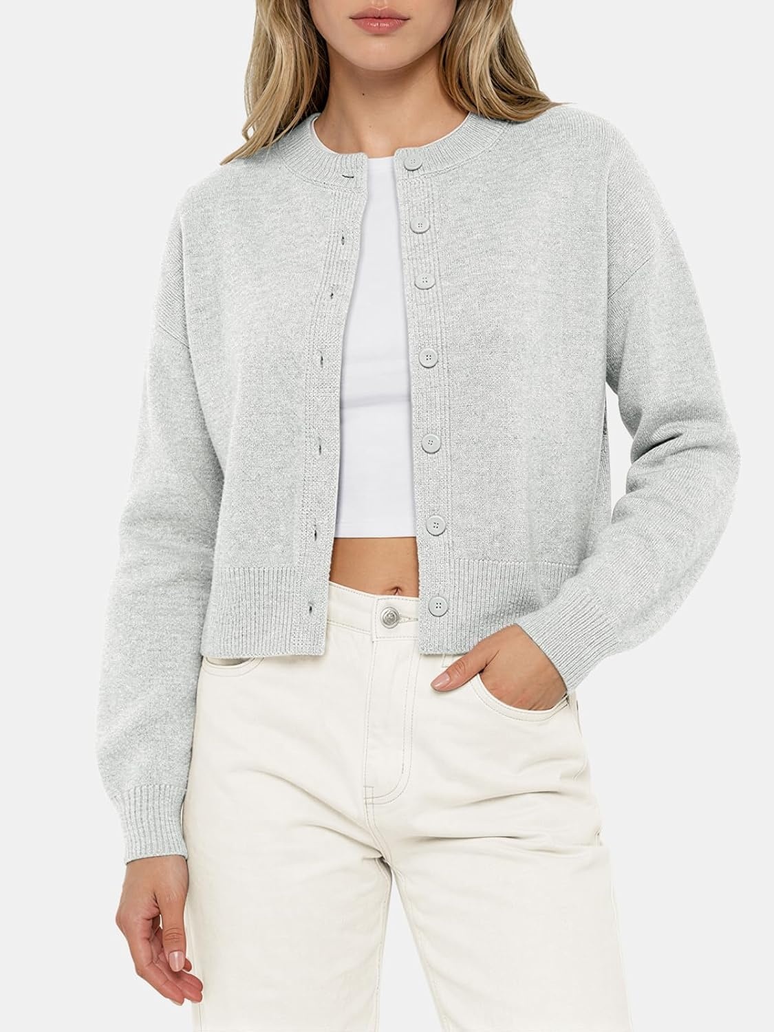 image:imageATHMILE Cropped Cardigan Sweaters for Women Lightweight Crop Knit Y2k Fall Spring Outfits Fashion Clothes 2026Grey