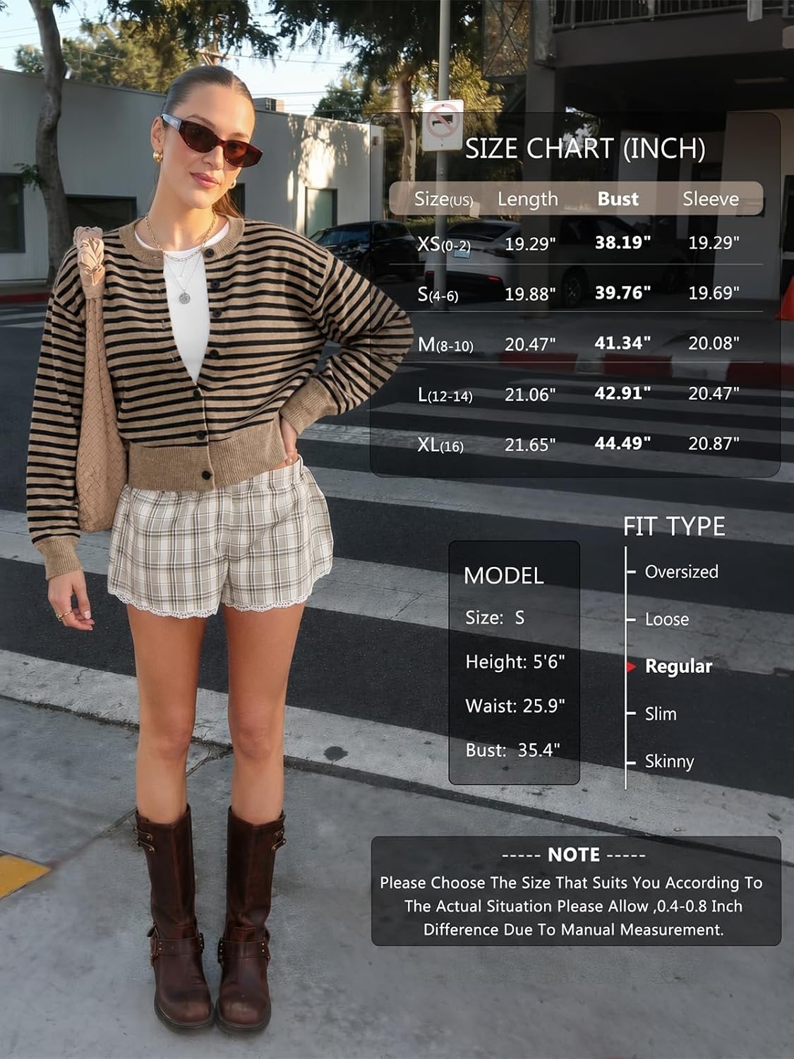 image:imageATHMILE Cropped Cardigan Sweaters for Women Lightweight Crop Knit Y2k Fall Spring Outfits Fashion Clothes 2026Khaki Black Stripes