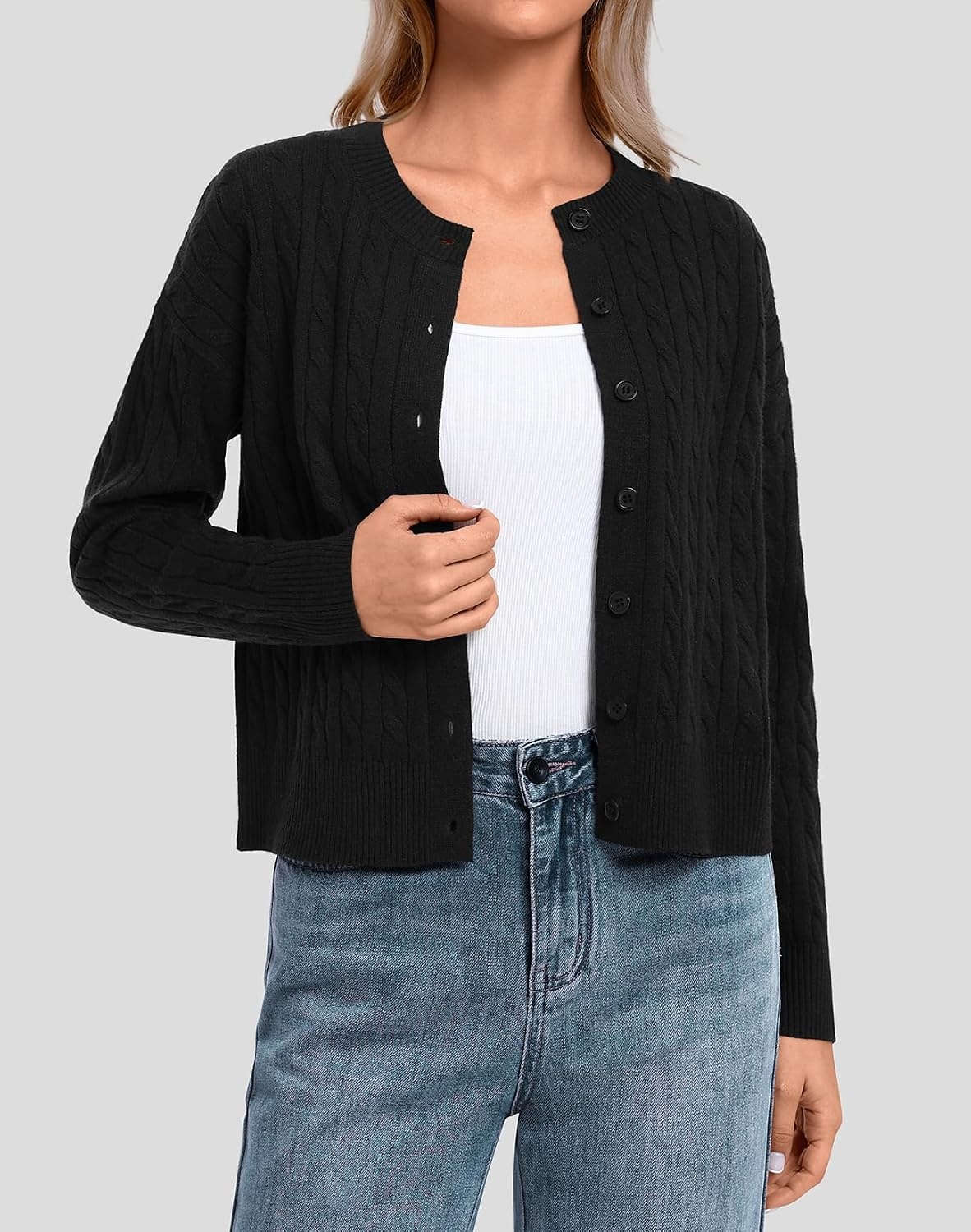 image:imageATHMILE Cropped Cardigan Sweaters for Women Lightweight Crop Knit Y2k Fall Spring Outfits Fashion Clothes 2026Mblack