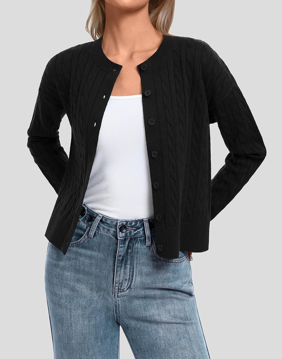 image:imageATHMILE Cropped Cardigan Sweaters for Women Lightweight Crop Knit Y2k Fall Spring Outfits Fashion Clothes 2026Mblack