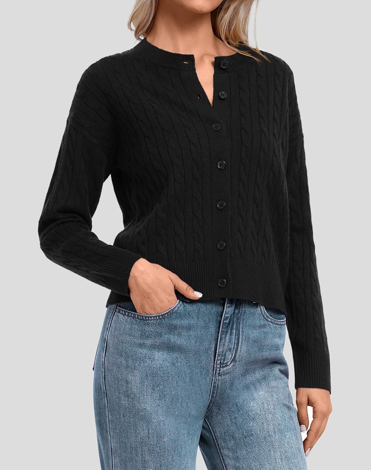 image:imageATHMILE Cropped Cardigan Sweaters for Women Lightweight Crop Knit Y2k Fall Spring Outfits Fashion Clothes 2026Mblack