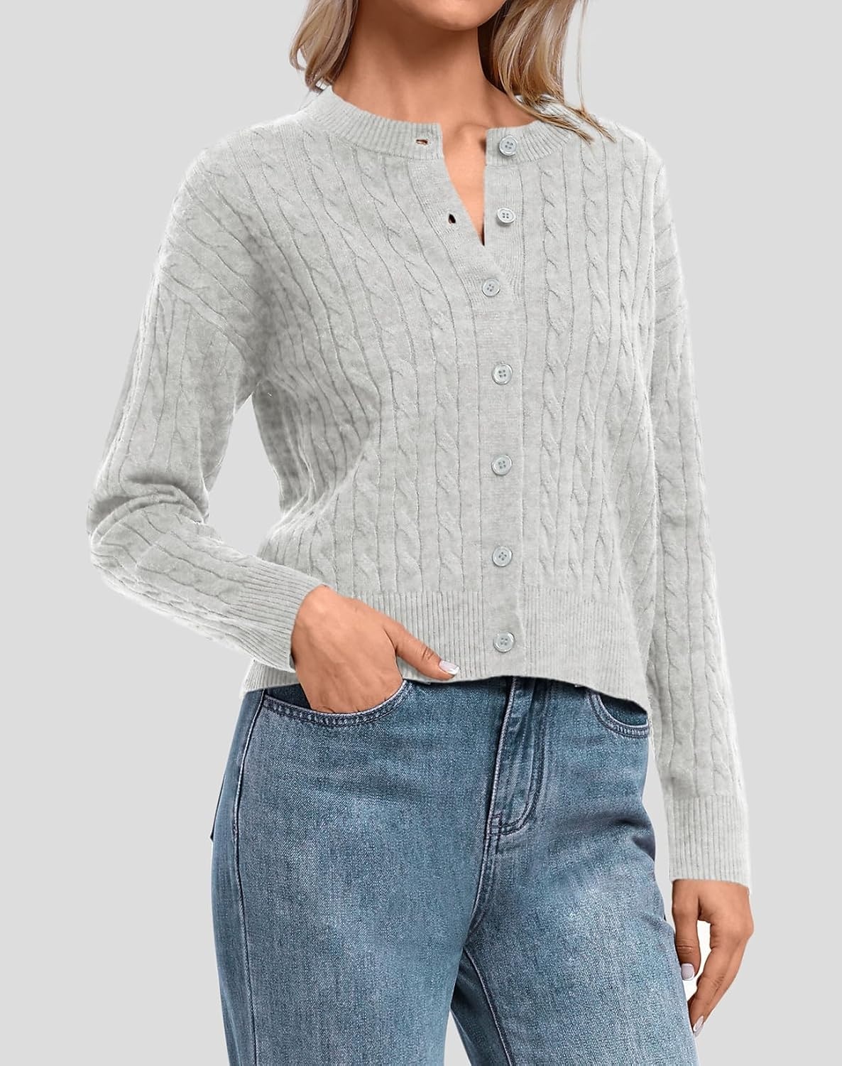 image:imageATHMILE Cropped Cardigan Sweaters for Women Lightweight Crop Knit Y2k Fall Spring Outfits Fashion Clothes 2026Mgrey
