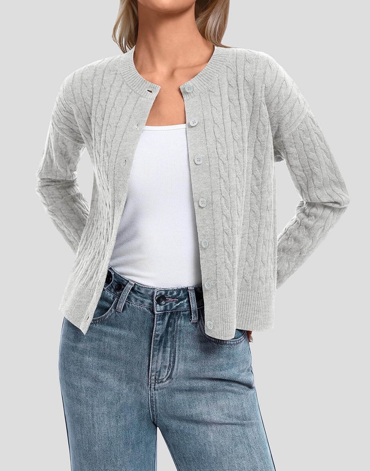 image:imageATHMILE Cropped Cardigan Sweaters for Women Lightweight Crop Knit Y2k Fall Spring Outfits Fashion Clothes 2026Mgrey