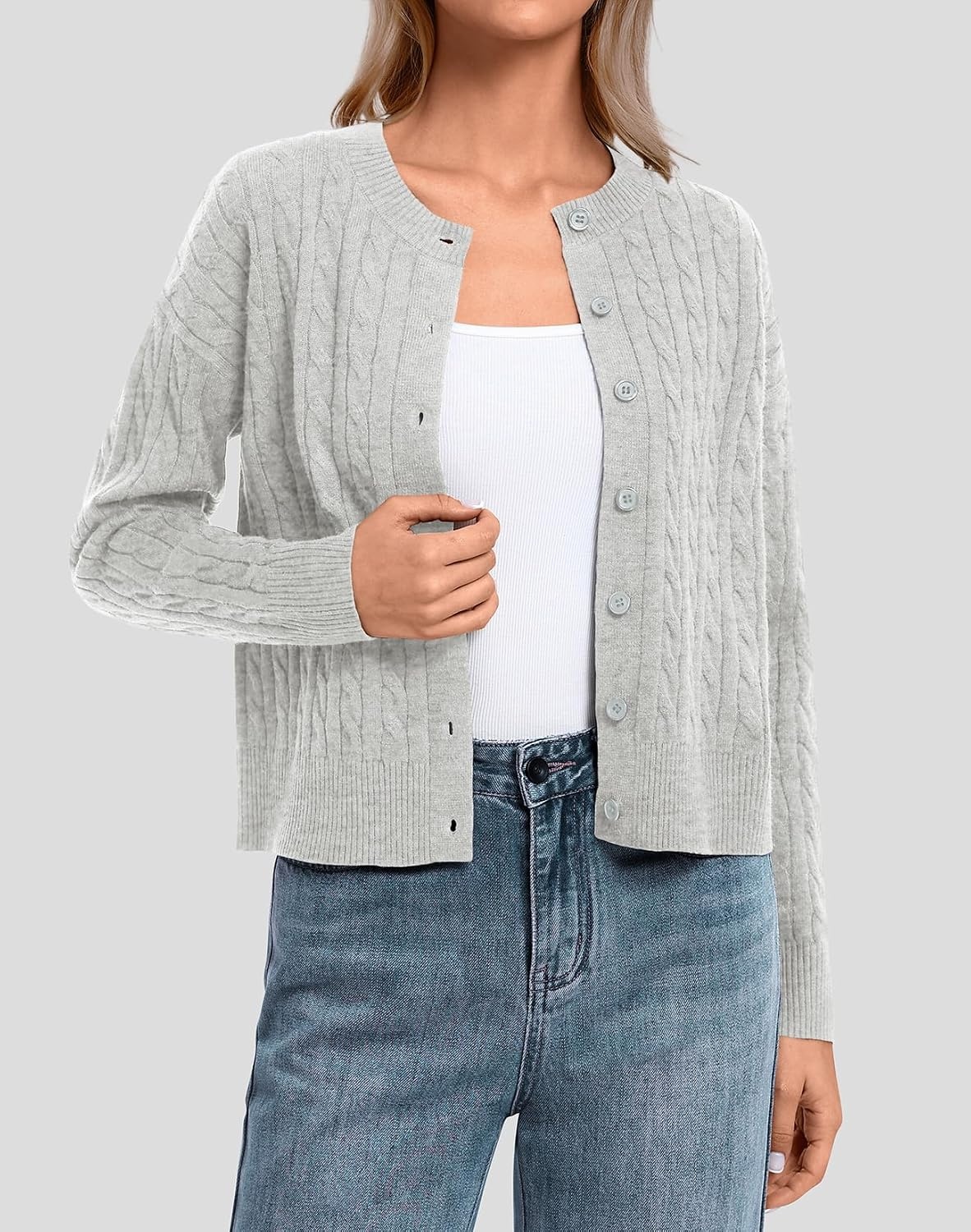 image:imageATHMILE Cropped Cardigan Sweaters for Women Lightweight Crop Knit Y2k Fall Spring Outfits Fashion Clothes 2026Mgrey