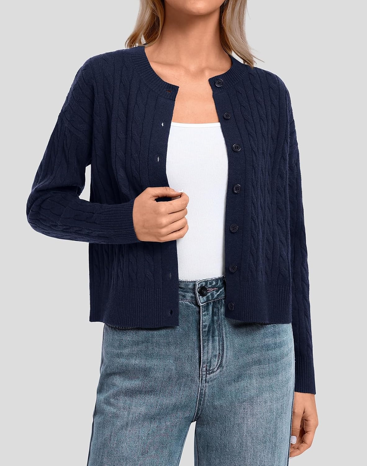 image:imageATHMILE Cropped Cardigan Sweaters for Women Lightweight Crop Knit Y2k Fall Spring Outfits Fashion Clothes 2026Mnavy
