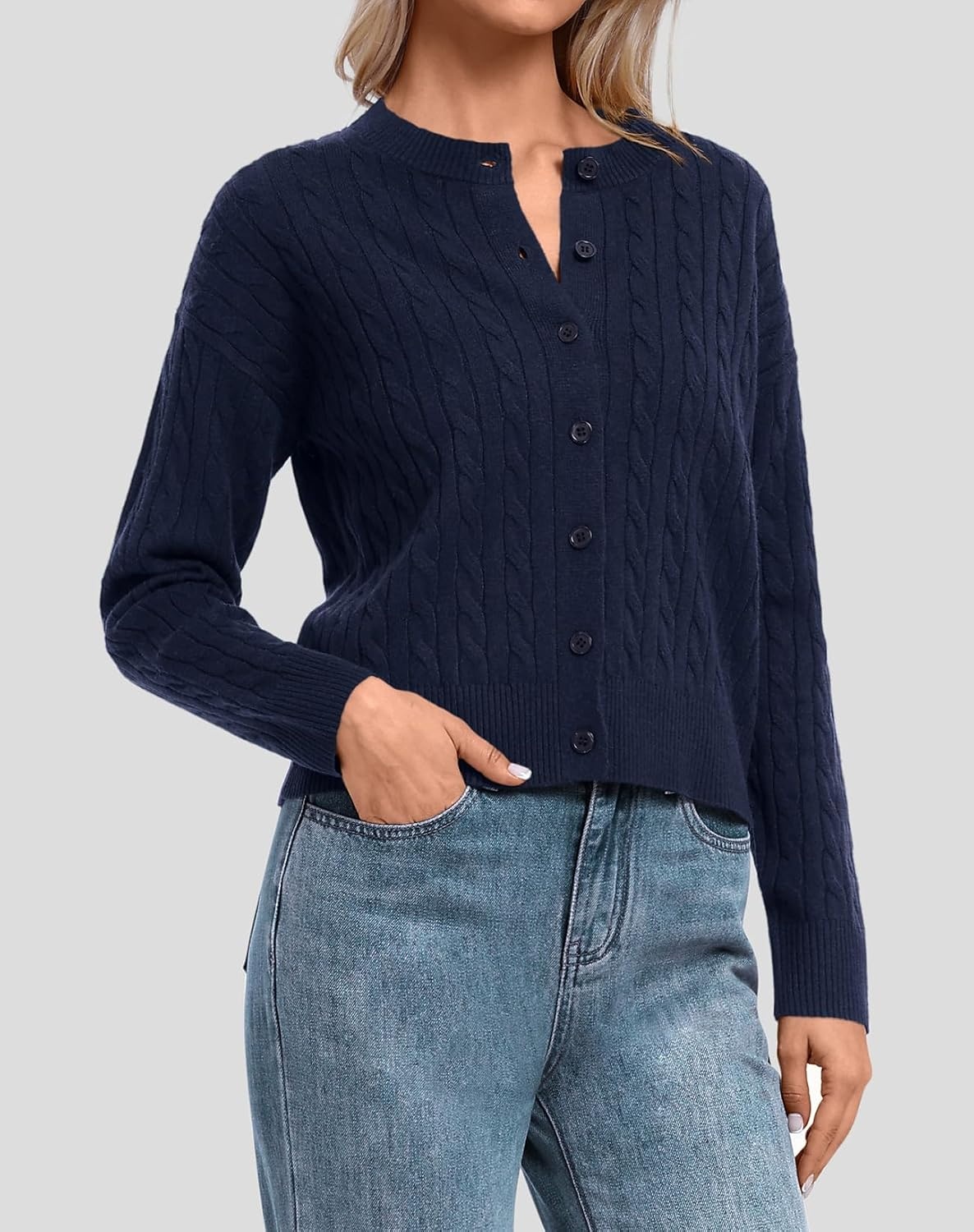 image:imageATHMILE Cropped Cardigan Sweaters for Women Lightweight Crop Knit Y2k Fall Spring Outfits Fashion Clothes 2026Mnavy
