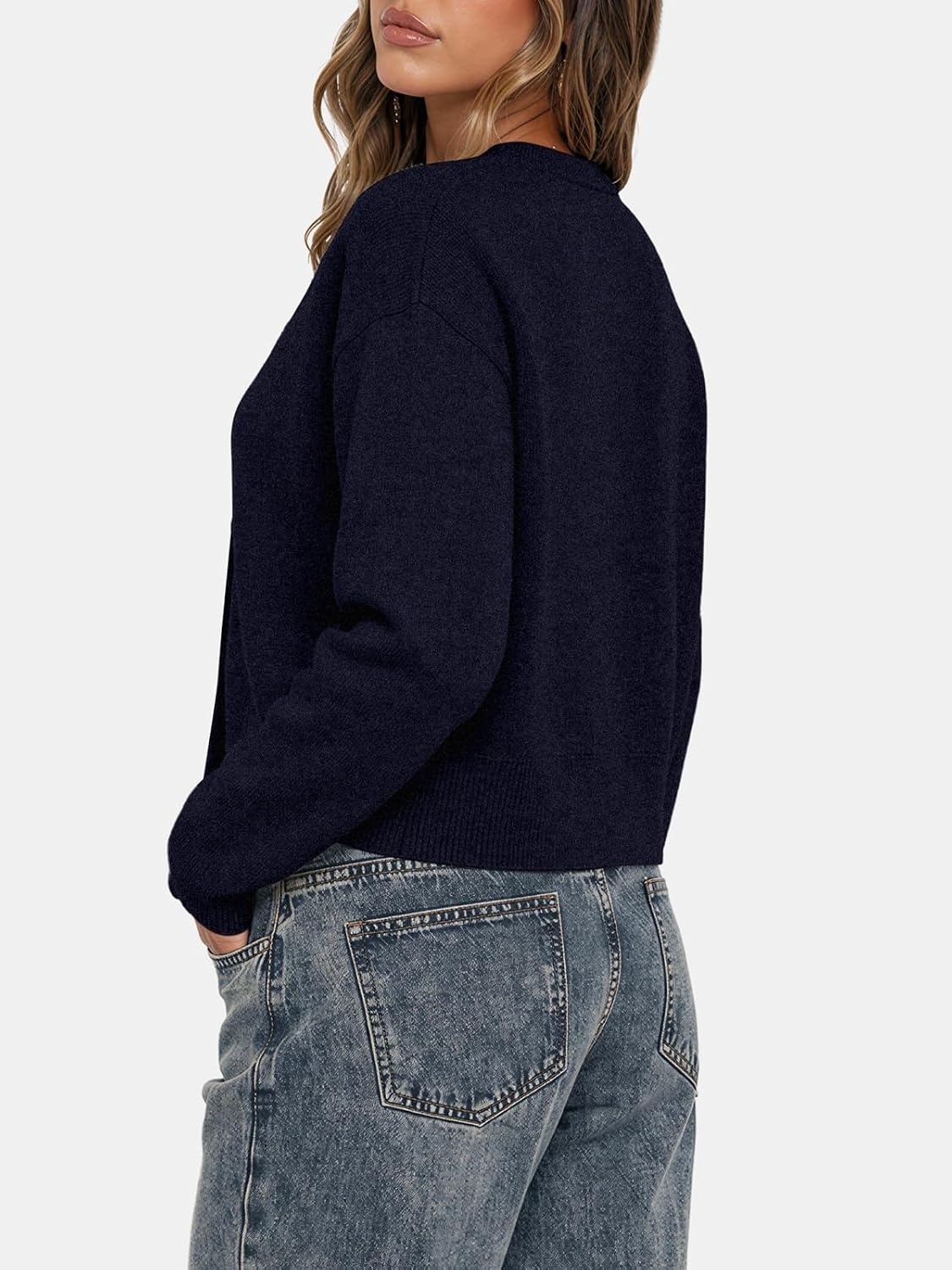 image:imageATHMILE Cropped Cardigan Sweaters for Women Lightweight Crop Knit Y2k Fall Spring Outfits Fashion Clothes 2026Navy Blue