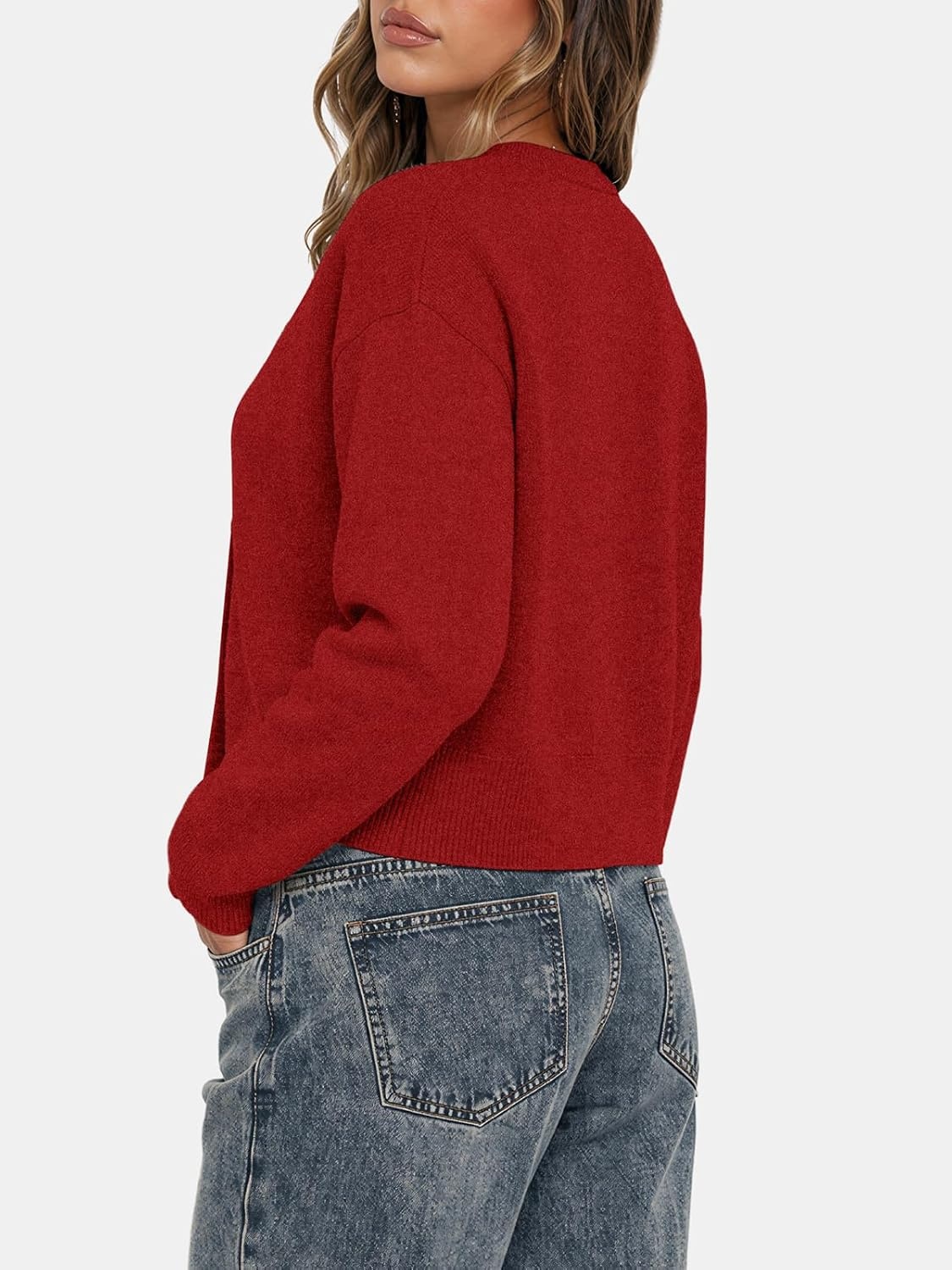 image:imageATHMILE Cropped Cardigan Sweaters for Women Lightweight Crop Knit Y2k Fall Spring Outfits Fashion Clothes 2026Red