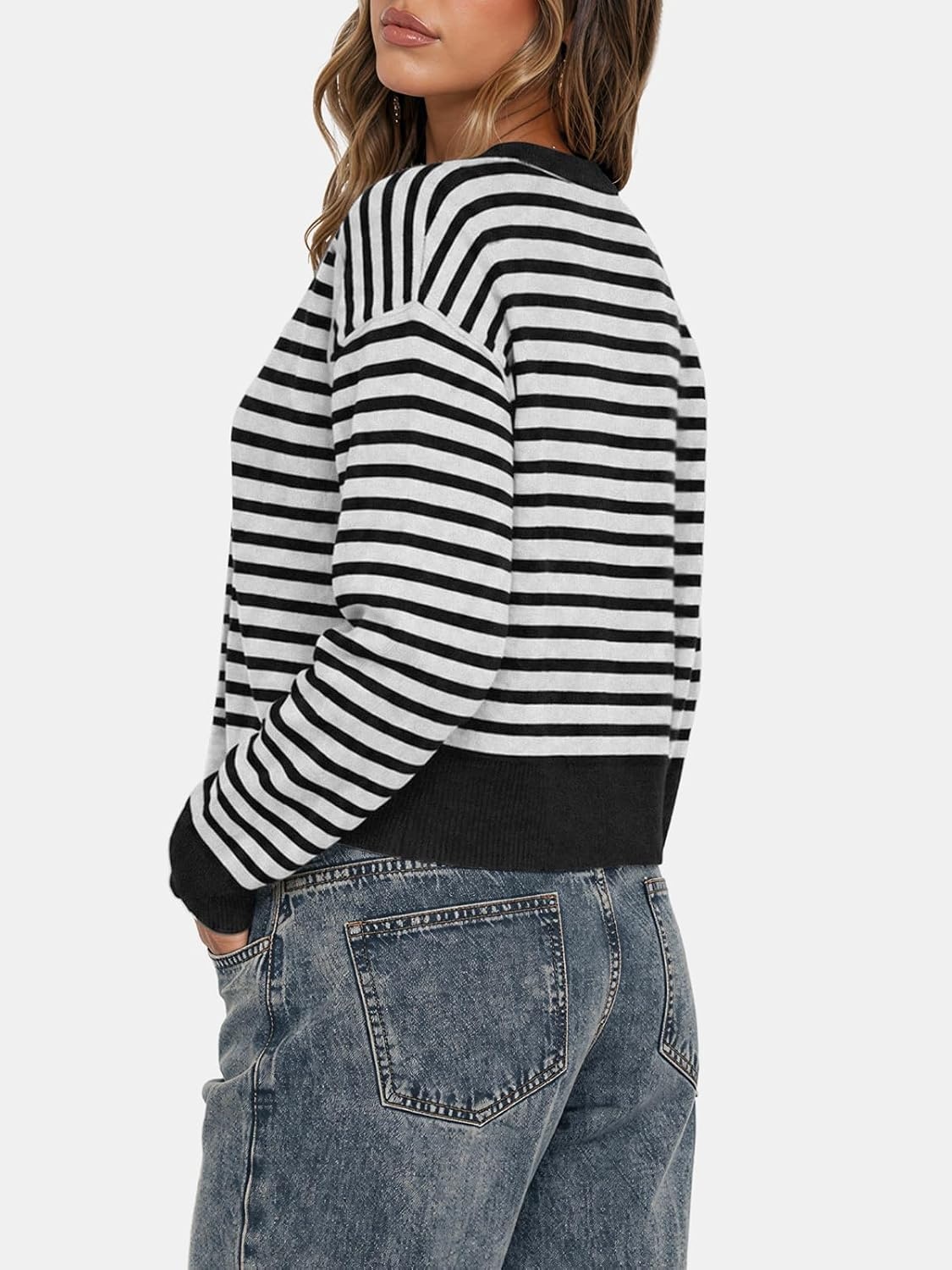 image:imageATHMILE Cropped Cardigan Sweaters for Women Lightweight Crop Knit Y2k Fall Spring Outfits Fashion Clothes 2026White Black Stripes