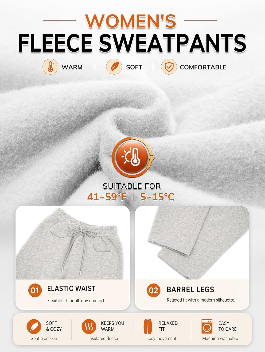 image:imageATHMILE Fleece Barrel Sweatpants Women 2026 Fashion Baggy Lounge Comfy Flowy Sweatpants with Pockets Fall OutfitHeather White
