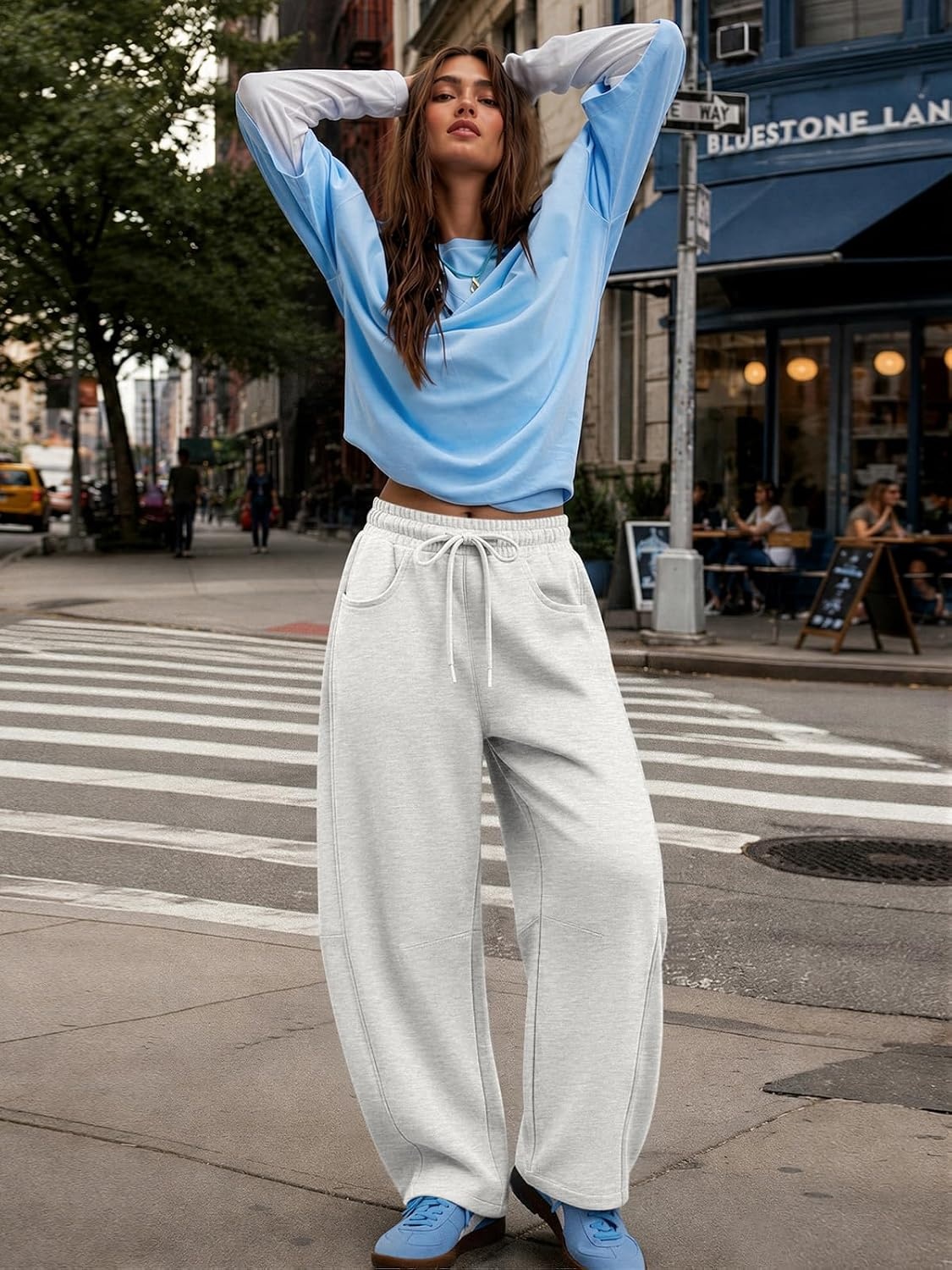 image:imageATHMILE Fleece Barrel Sweatpants Women 2026 Fashion Baggy Lounge Comfy Flowy Sweatpants with Pockets Fall OutfitHeather White