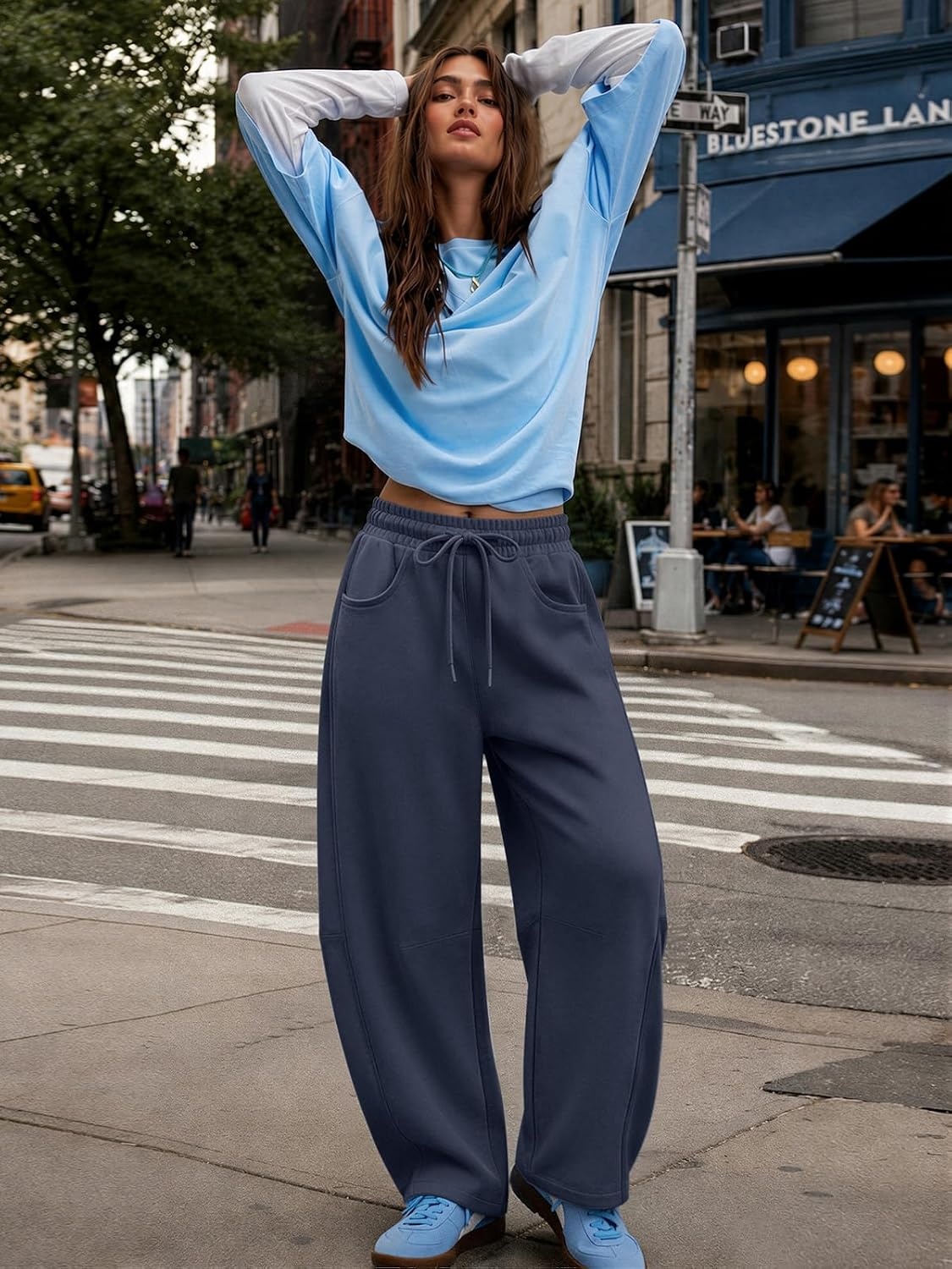 image:imageATHMILE Fleece Barrel Sweatpants Women 2026 Fashion Baggy Lounge Comfy Flowy Sweatpants with Pockets Fall OutfitNavy