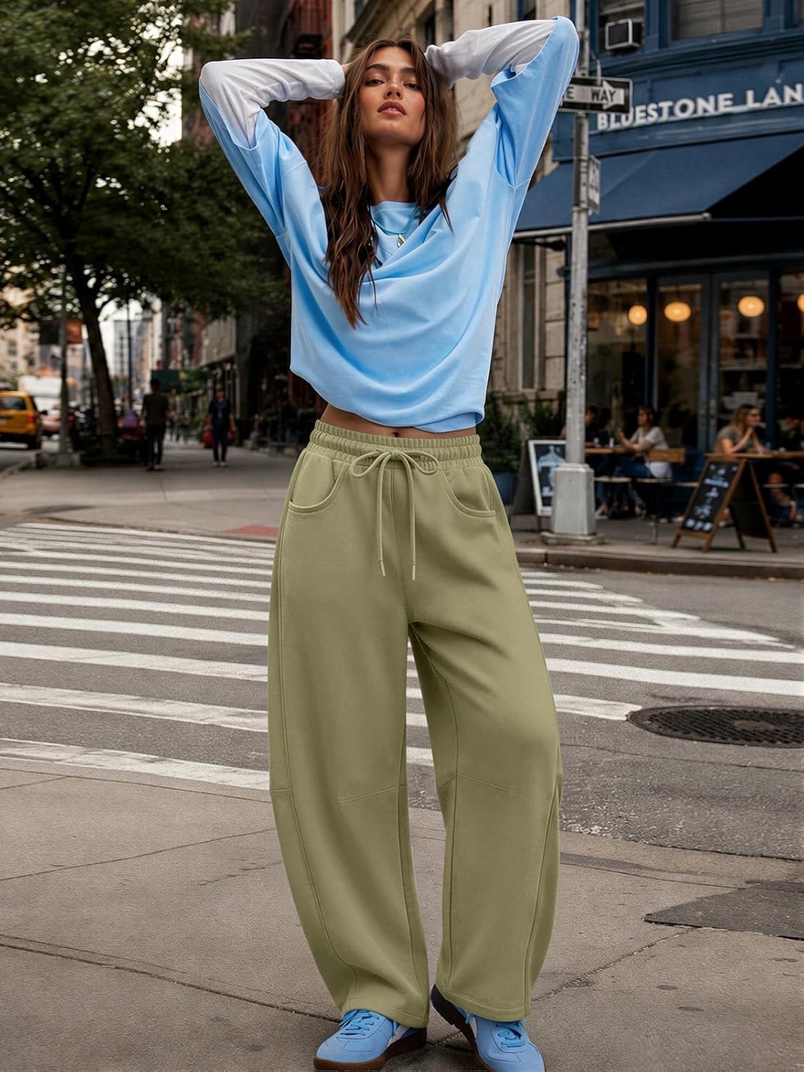 image:imageATHMILE Fleece Barrel Sweatpants Women 2026 Fashion Baggy Lounge Comfy Flowy Sweatpants with Pockets Fall OutfitOlive Green