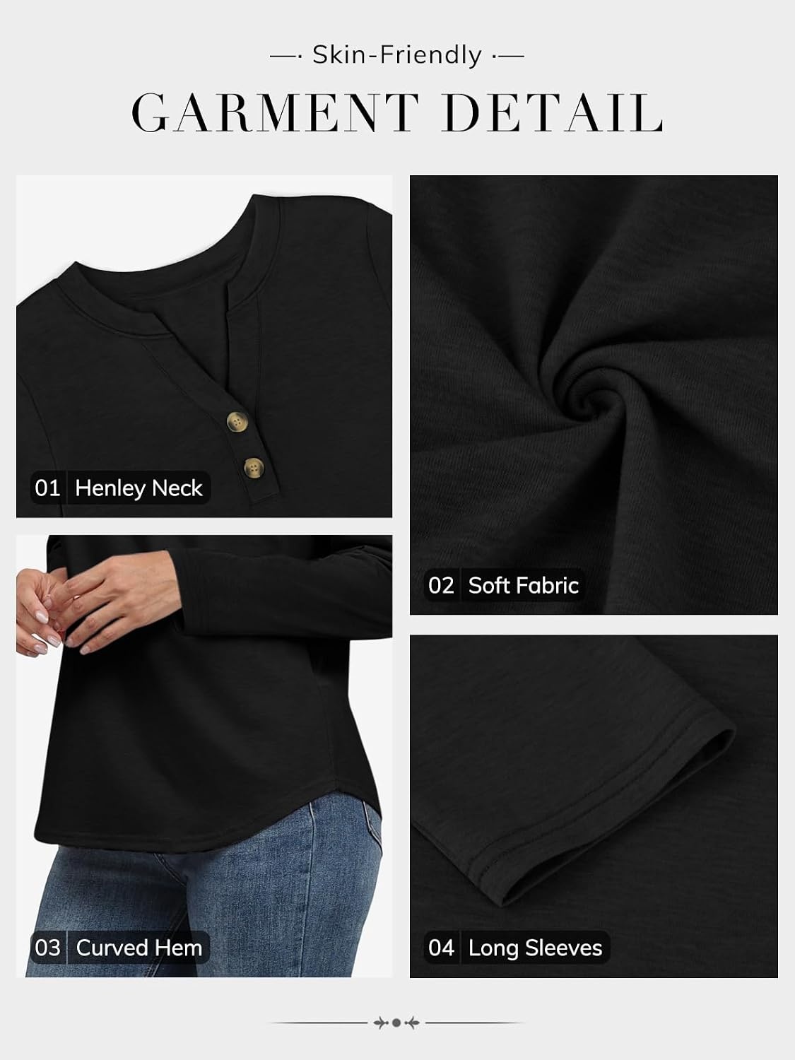 image:imageATHMILE Long Sleeve Shirts for Women 2026 Fall Outfits Henley Dressy Casual Tops Trendy Blouses Cute TShirts Fashion ClothesBlack