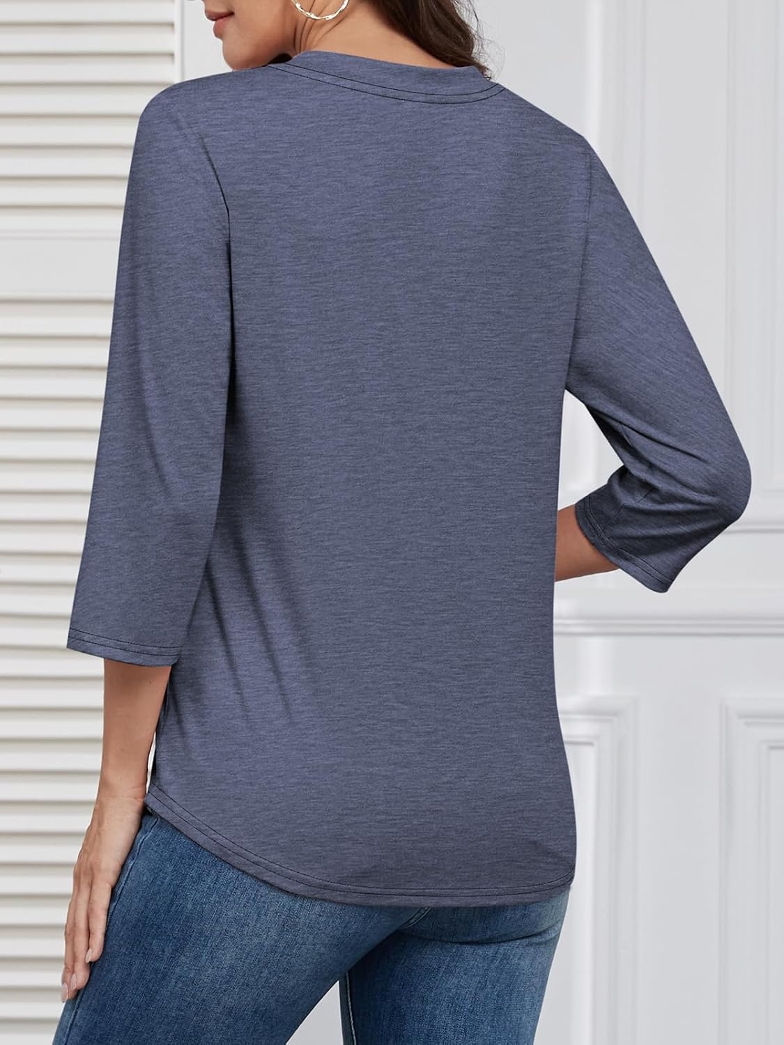 image:imageATHMILE Long Sleeve Shirts for Women 2026 Fall Outfits Henley Dressy Casual Tops Trendy Blouses Cute TShirts Fashion ClothesHalfnavy Blue