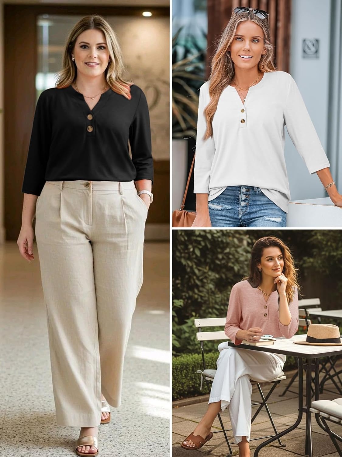 image:imageATHMILE Long Sleeve Shirts for Women 2026 Fall Outfits Henley Dressy Casual Tops Trendy Blouses Cute TShirts Fashion ClothesHalfnavy Blue