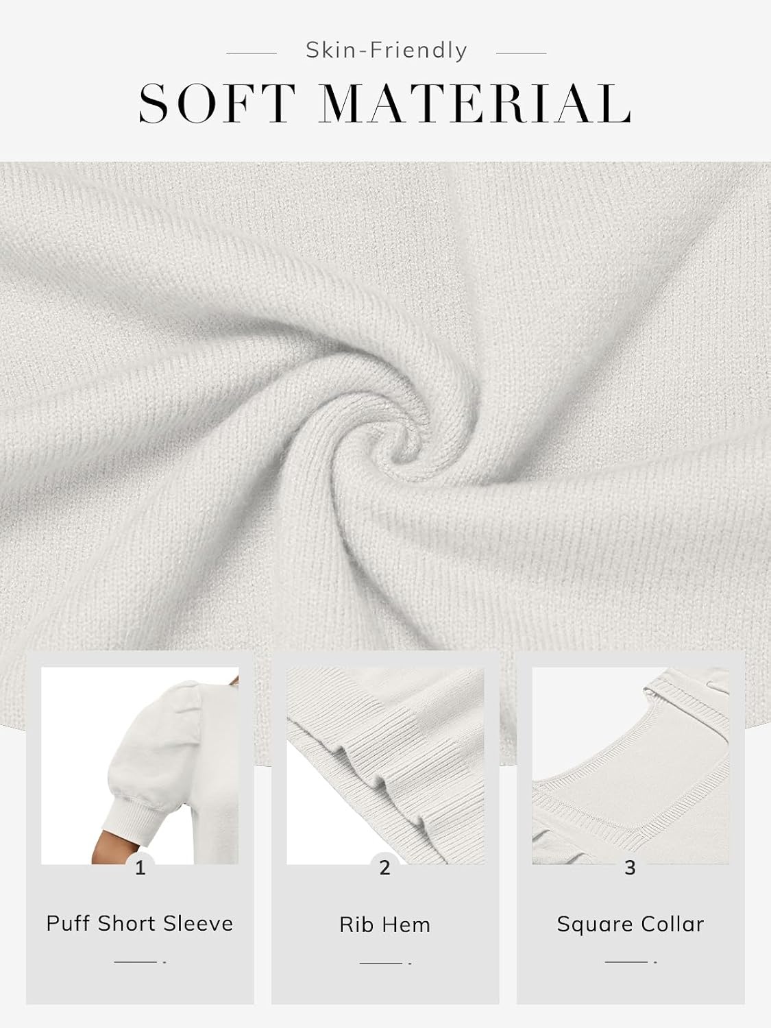 image:imageATHMILE Short Sleeve Sweater for Women 2026 Spring Summer Blouses Crewneck Knit Puff Sleeve Dressy Casual Trendy ShirtsCwhite
