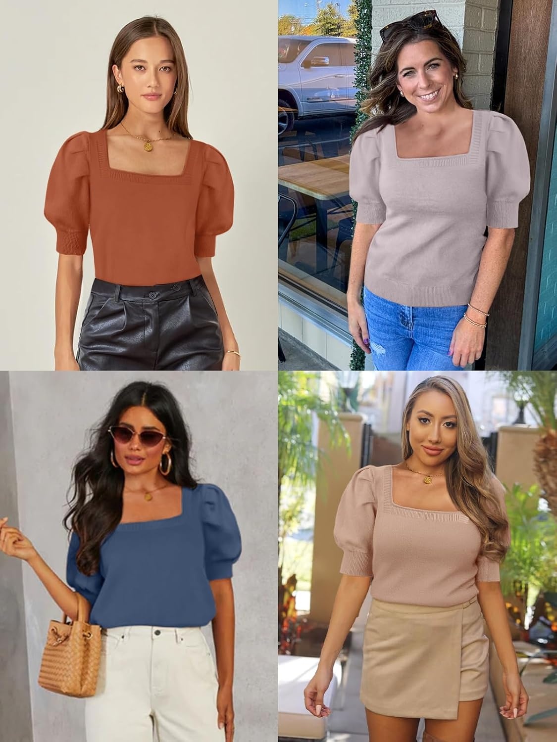 image:imageATHMILE Short Sleeve Sweater for Women 2026 Spring Summer Blouses Crewneck Knit Puff Sleeve Dressy Casual Trendy ShirtsCwhite