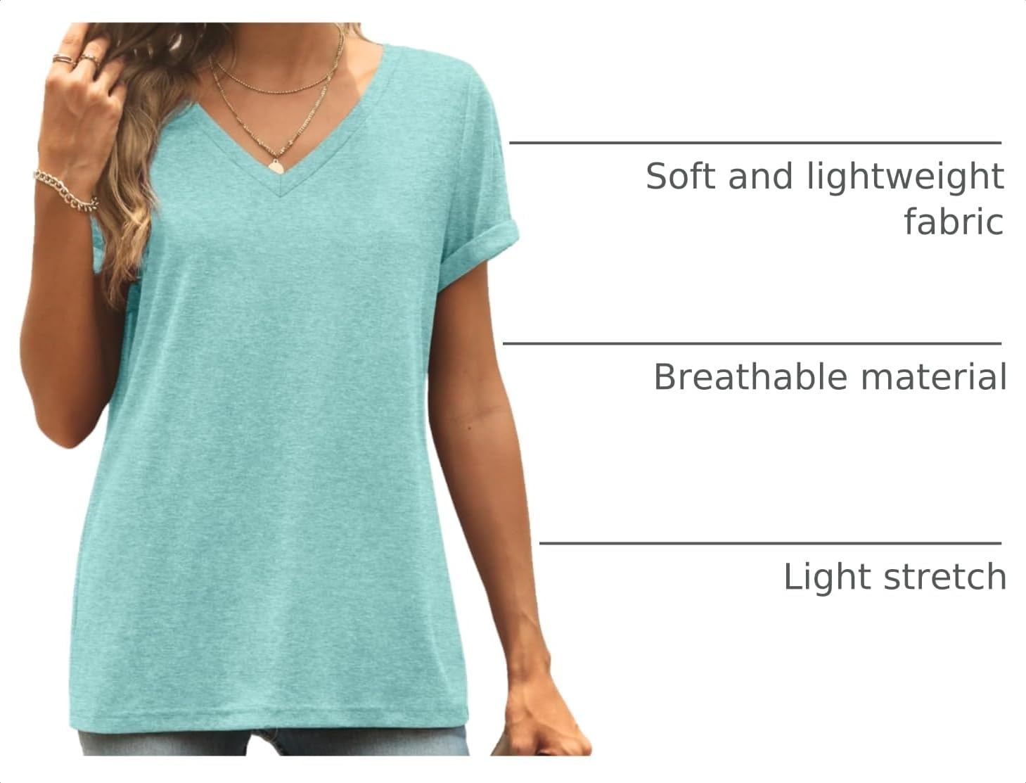 image:imageATHMILE T Womens Short Sleeve TShirts V Neck Summer Tops Basic Tees Lightweight Breathable Casual Sorf Spring Summer Workout Outfits ClothesAqua