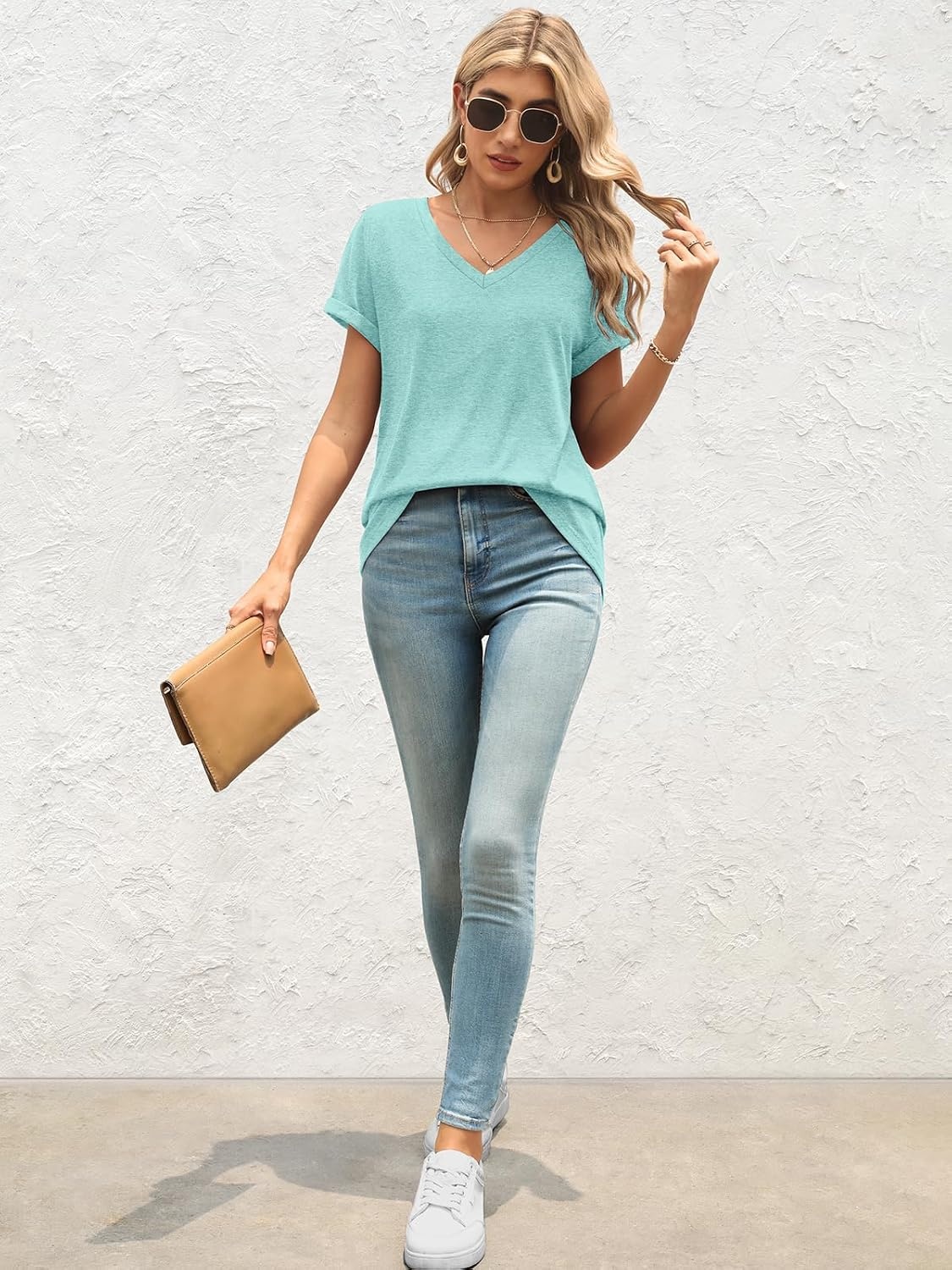 image:imageATHMILE T Womens Short Sleeve TShirts V Neck Summer Tops Basic Tees Lightweight Breathable Casual Sorf Spring Summer Workout Outfits ClothesAqua