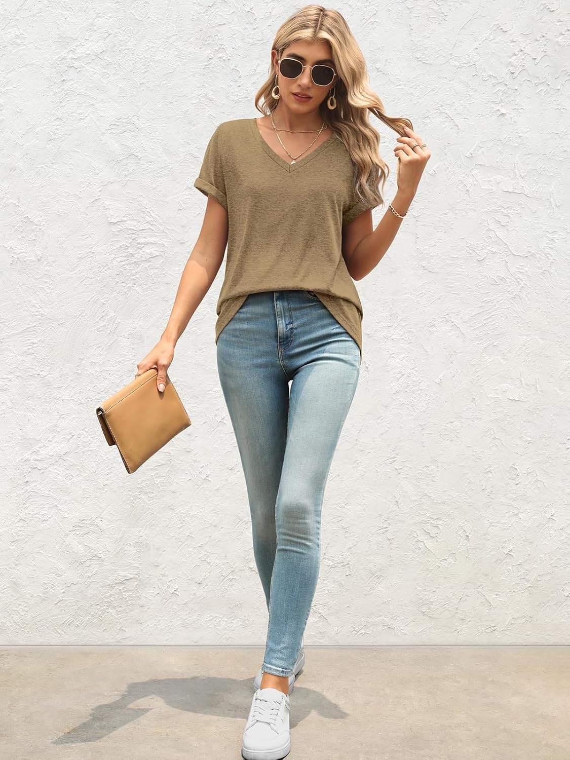 image:imageATHMILE T Womens Short Sleeve TShirts V Neck Summer Tops Basic Tees Lightweight Breathable Casual Sorf Spring Summer Workout Outfits ClothesCoffee