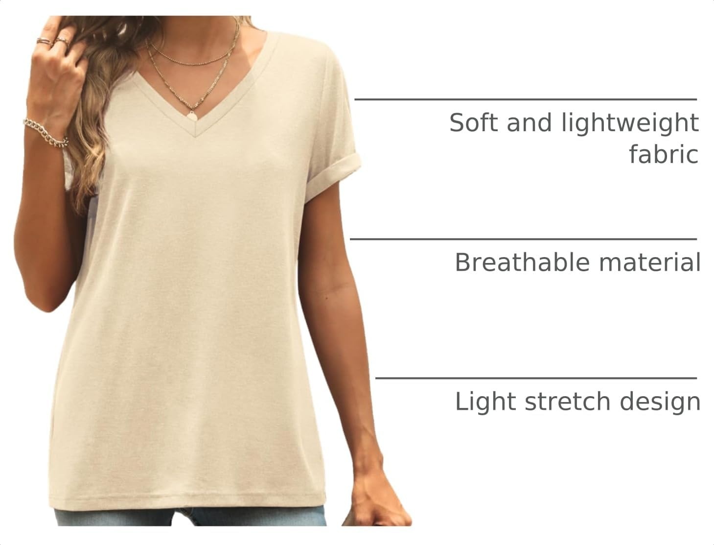 image:imageATHMILE T Womens Short Sleeve TShirts V Neck Summer Tops Basic Tees Lightweight Breathable Casual Sorf Spring Summer Workout Outfits ClothesCream