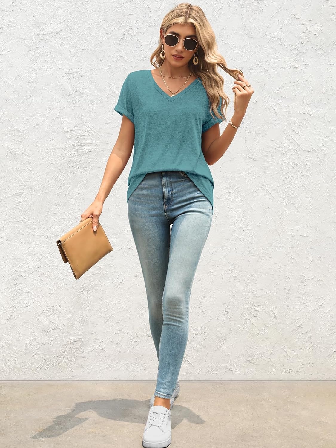 image:imageATHMILE T Womens Short Sleeve TShirts V Neck Summer Tops Basic Tees Lightweight Breathable Casual Sorf Spring Summer Workout Outfits ClothesDarkblue